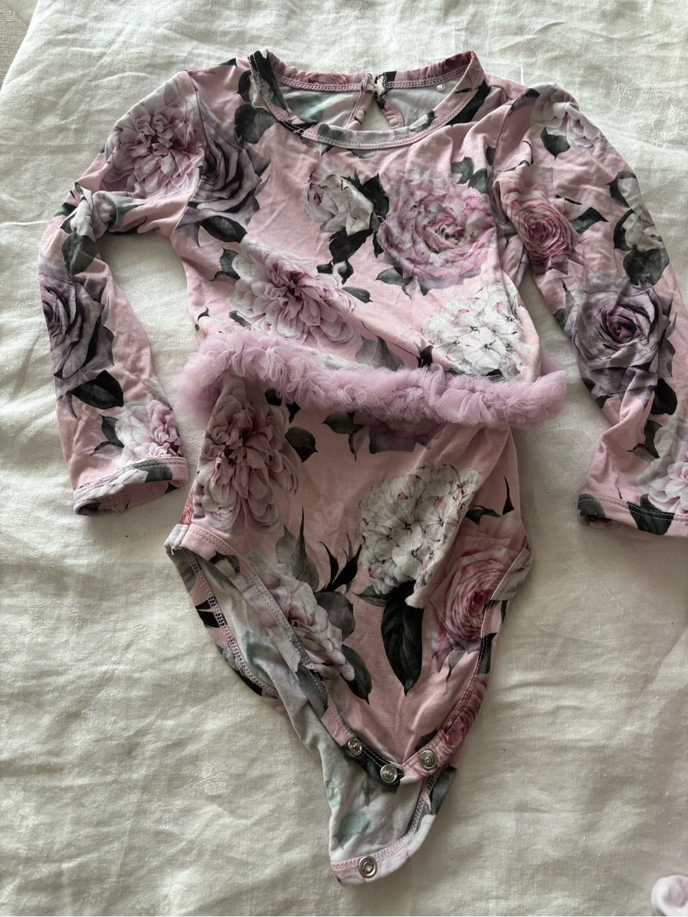 Bums & Roses Baby Girl Pink Floral Tulle Bodysuit Romper 18-24M Long Sleeve